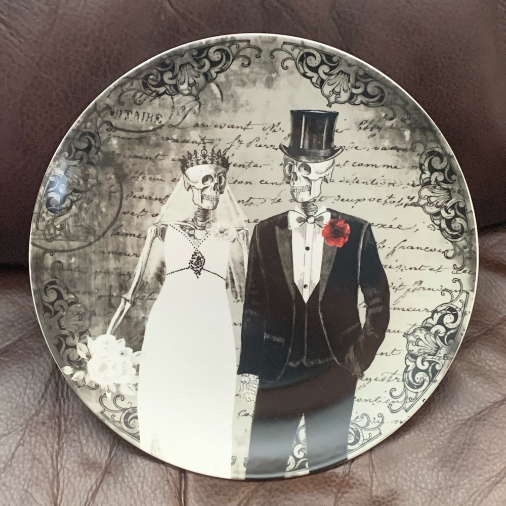 Dapper Skeleton Wedding Couple Halloween Dinner Plate